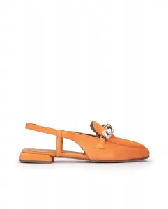 Женские туфли на плоской подошве с открытым задником из оранжевой замши Pedro Miralles, оранжевый