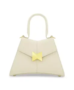 Маленькая кожаная сумка с верхней ручкой и золотой фурнитурой Angular Top Handle Mac Duggal, коричневый/бежевый