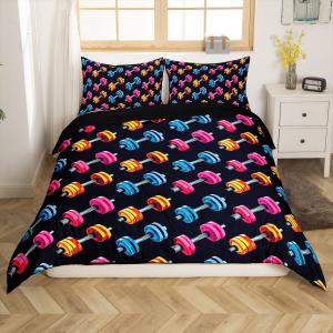 Erosebridal Комплект постельного белья Weightlifting Duvet Cover с принтом гантелей в ярких цветах розовый синий желтый для мальчиков подростков мужчин, Pink Blue Yellow