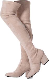 Женские ботфорты N.N.G выше колена с замшей, с широким каблуком, зимние, низкие, длинные, комфортные, с заостренным носком, Khaki 3"Heel