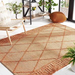 Ковер SAFAVIEH, 122 x 183 см, Natural Fiber Collection - Orange & Natural, ручное плетение, богемный марокканский фермерский узор, джут, идеально для помещений с высокой проходимостью: прихожая, гостиная, спальня (NF220P)