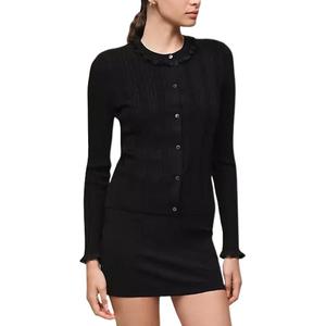 HERMES Кардиган женский черный с круглой горловиной средней длины