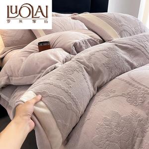 LUOLAI HOME Комплект постельного белья 4 предмета, простыня, размер 180x200 см, вес 2,5 кг, флис двухсторонний, цвет Fanhua-Zi