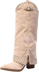 Женские ботинки с заостренным носком и заклепками, массивным высоким каблуком, прямые ботинки, длинные ботинки CQHXHDF, Pink