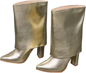 Ботильоны с металлическим отворотом и массивным каблуком MissHeel, Gold