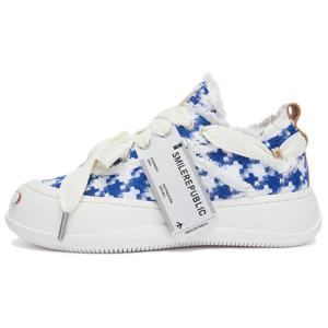 SMILEREPUBLIC Кроссовки Slip Resistant Coverage Wear Resistant Low Top Casual Shoes Unisex Blue White Houndstooth