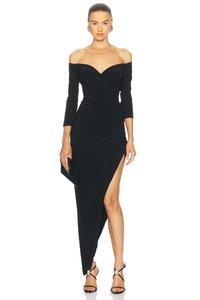 Платье с открытыми плечами и драпировкой по бокам в форме сердца Norma Kamali, черный