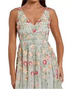 Платье миди с V-образным вырезом и цветочной вышивкой Mac Duggal, зеленый