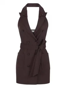 Мини-платье на шее с поясом Elisabetta Franchi, коричневый