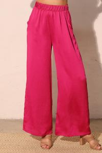 Брюки из атласа с фактурой «под молоток» и карманами TRUEDAMES, фуксия