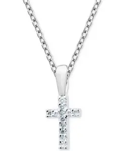 Детское ожерелье с бриллиантовым крестом 15 дюймов (1/20 карата) из стерлингового серебра Macy'S, silver