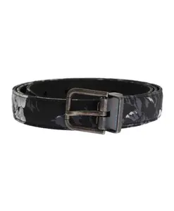 Ремень из канваса с цветочным узором и золотой пряжкой. Dolce & Gabbana, черный