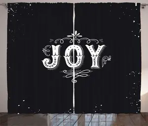 Штора ABAKUHAUS Joy Rustic, ретро-стиль, декорированная цитатой, присборенная штора для спальни с петлями и крючками, 280 x 225 см, цвет: белый, черный Abakuhaus