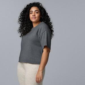 Плюс сайз свитер с коротким рукавом из смесового кашемира Simply Vera Vera Wang, Medium Soot Heather