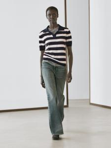 Вязаный свитер-поло в полоску Massimo Dutti, navy blue