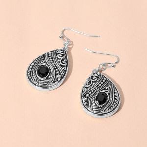 Овальные серьги-капли из античного металла с острыми камнями Fashnzfab, Antique Silver, Black