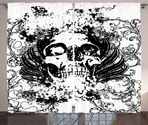 Штора в готическом деревенском стиле ABAKUHAUS, с изображением мрачного ужасного черепа, присборенная штора для спальни с петлями и крючками, 280 x 245 см, черно-белая Abakuhaus