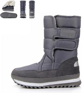 Женские зимние снежные ботинки, утепленные мехом, противоскользящие, водонепроницаемые, легкие, теплые модные ботинки до середины голени SkiPdrDa, Grey 10.5