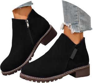 Женские ботильоны на низком каблуке, зимние короткие ботинки на массивном каблуке 2025 года с противоскользящей подошвой, для прогулок на улице LZXBZAI, 02#Black