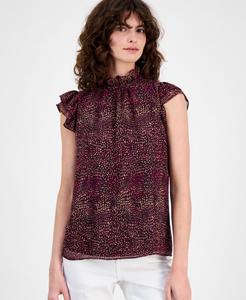 Укороченный топ с оборками на воротнике и рукавами-крылышками AK Anne Klein, Anne Black/Chianti Multi