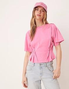 Футболка с короткими рукавами и корсетной талией ASOS DESIGN, выбеленный розовый цвет