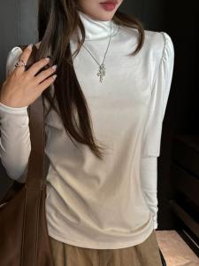 Женская блузка с пышными рукавами и высоким воротником, сшитая по индивидуальному заказу Doux Belle, цвет White