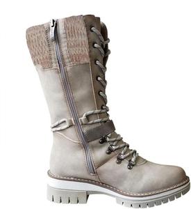 Женские сапоги средней длины с искусственным мехом, теплые, водонепроницаемые, на платформе, с шнуровкой и молнией, высокие байкерские сапоги для езды на мотоцикле Generic, White