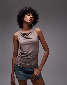 Майка Levi's Clea с рюшами и капюшоном серо-коричневого цвета