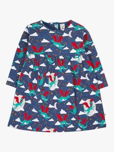 Детское уютное платье Amelia с длинными рукавами из хлопка Frugi, Navy Dragon Skies