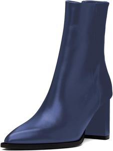 Женские классические ботильоны Pazzion с закрытым носком, зауженные, с боковой молнией, на массивном высоком каблуке, короткие ботинки, базовая обувь для офиса и повседневного ношения, размеры 4-16 US, Blue