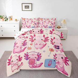 Erosebridal Комплект постельного белья Cute Axolotl с морским принтом из мягкого хлопка, Hot Pink