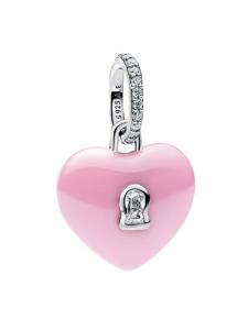 Pandora Серебряный кулон-шарм, розовый керамический замок в форме сердца