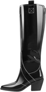 Женские ковбойские сапоги в западном стиле с вышивкой, с заостренным носком, широким каблуком и высоким голенищем, накулачные Generic, 1