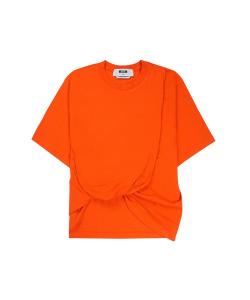 Футболка из хлопкового трикотажа с драпировкой MSGM, красный