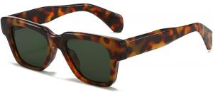 Модные квадратные женские солнцезащитные очки класса люкс в стиле ретро с заклепками, мужские очки конфетных оттенков с защитой от УФ-излучения UV400 1036 Melrose, Leopard Green