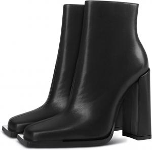 Формальные женские сапоги YDN, квадратный носок, массивный высокий каблук, средняя высота голенища, кожа, боковая молния, ботильоны, для вечеринки, выпускного, под платье, короткие сапоги, размер 37, Schwarz