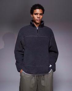 Свободный свитшот с воротником-стойкой и бордовым принтом серого цвета Asos Design