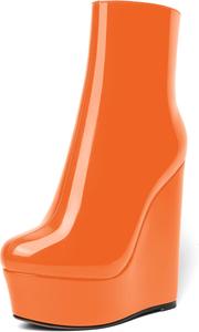 Женские ботильоны AMBELIGHT с молнией, лакированные, праздничные, на платформе и высокой танкетке, с круглым носком, 6 дюймов, Orange