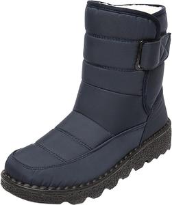 Женские теплые зимние ботинки до середины голени с флисовой подкладкой, водонепроницаемые, с боковой молнией, низким каблуком и круглым носком, ботинки для слякоти Generic, Blue