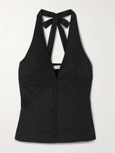 Льняной топ Marie с халтернеем Faithfull, черный