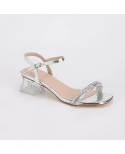 Халли Блестящие Прозрачные Босоножки на Каблуке BERNESS, серебряный