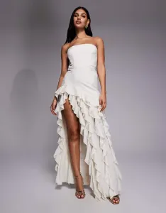 Платье макси без бретелек с оборками Oh Polly Diletta цвета слоновой кости