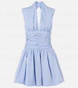 Мини-платье из хлопкового поплина в полоску с присборкой Patou, Heritage Blue Stripes