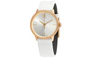 Кварцевые часы CALVIN KLEIN Accent Collection с кожаным ремешком, серебристый циферблат 32 мм, женская модель K2Y236K6