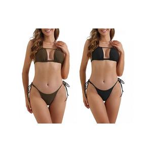 2 комплекта женского бикини с топом-бандо и треугольными трусиками на завязках Inspire Chic, Coffee Black