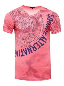 Футболка с V-образным вырезом, украшенная стразами кораллового цвета. Rusty Neal