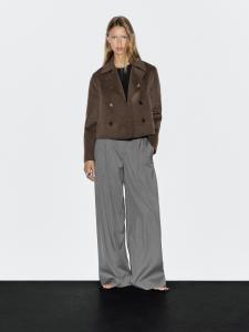 Короткое двубортное пальто из смесовой шерсти Massimo Dutti, шоколадный