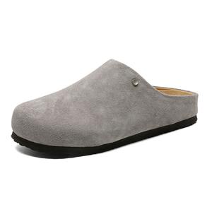 V05 Мужские серые тапочки с резиновой подошвой, прострочкой, кожаными вставками, противоскользящие, с закрытым носком, цвет Gray[Men's]