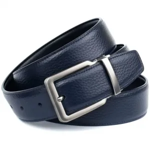 Кожаный ремень Anthoni Crown, двусторонний ремень темно-синего и черного цвета, матовая застежка, черный