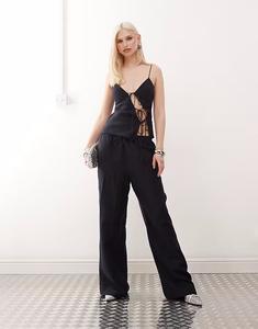 Широкие брюки Idyllic из льняной смеси с завязкой на талии, темно-синего цвета Lioness